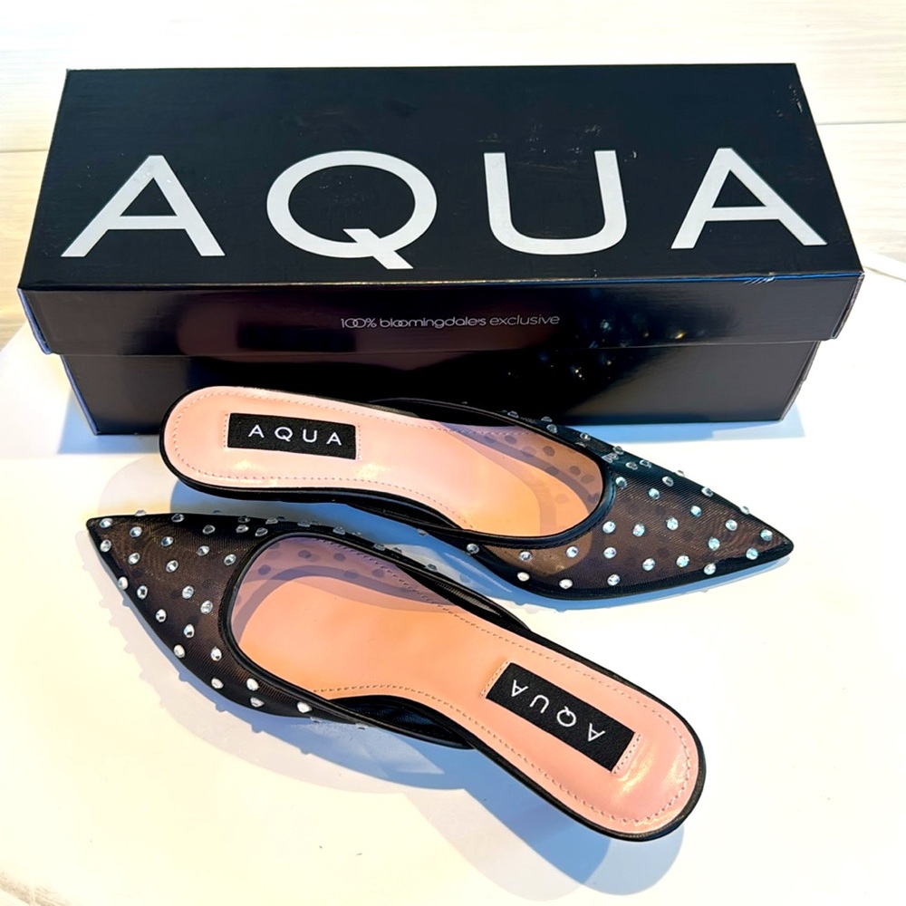 Aqua-Bloomingdale's Exclusive Black Mesh Rhinestone Pumps